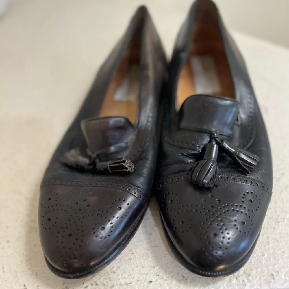 Mezlan Black Leather Cap Toe Tassel Loafers Barcelona Mens 9 W  Preppy Business